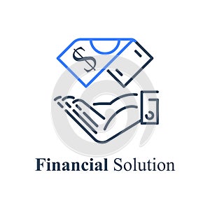 Hand holding currency bill, financial help concept, instant money, fast loan, credit approval