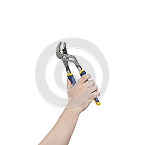 Hand Holding a Curved Jaw Pump Plier with Clipping Path