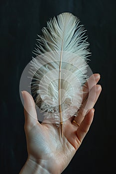 Hand holding a delicate feather depicting lightness