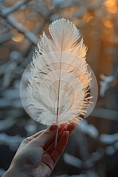 Hand holding a delicate feather depicting lightness