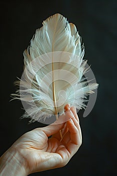 Hand holding a delicate feather depicting lightness