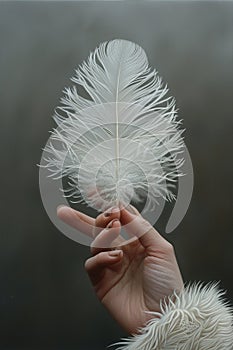 Hand holding a delicate feather depicting lightness