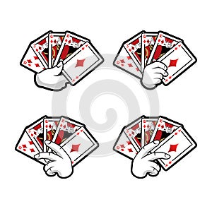 Hand holding diamonds card suit design illustration