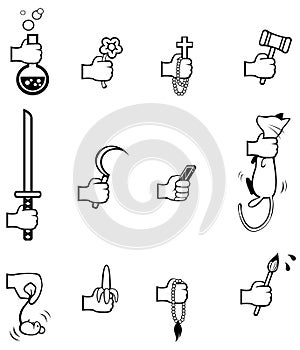 Hand holding different things icon set