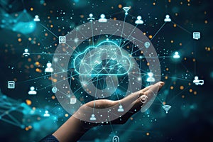 Hand Holding a Digital Cloud with Network Connections