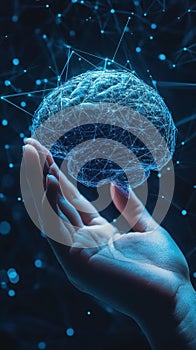 A Hand Holding a Digital Representation of a Human Brain