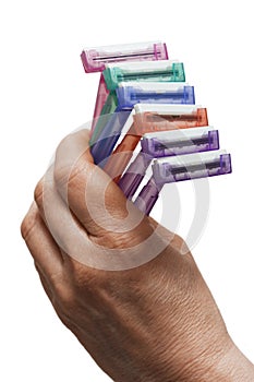 Hand holding disposable razors