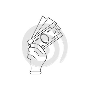 Hand holding dollar banknotes icon, outline style