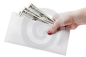 Hand holding dollar envelope