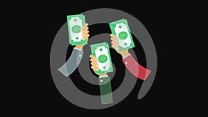 hand holding dollar money icon loop animation with alpha channel, transparent background, ProRes 444