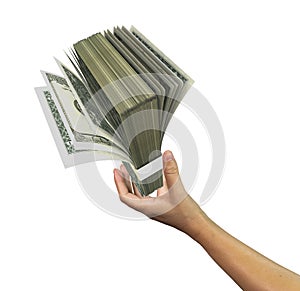 Hand holding dollars 3d rendering