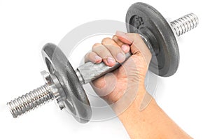 Hand holding dumbbell