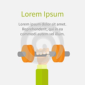 Hand holding dumbell Sport Fitness healthy lifestyle concept template Flat design