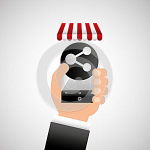Hand holding e-shopping share design