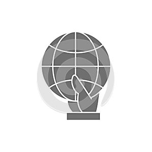 Hand holding Earth globe, save the planet, Earth day grey fill icon. Global technology, internet, social network symbol