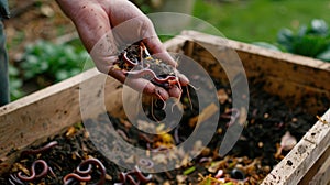 The hand holding earthworms.AI generated image