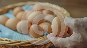 Hand Holding an Egg Basket. AI generated