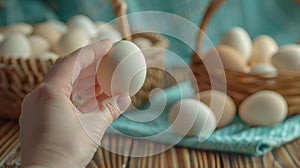 The hand holding egg. AI generated