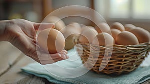 The hand holding egg. AI generated