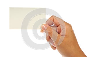 Hand holding an empty business card