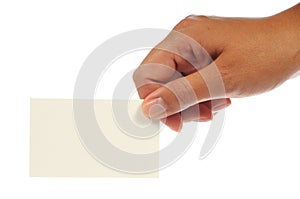 Hand holding an empty business card