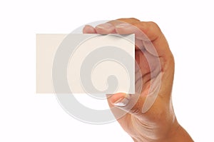 Hand holding an empty business card