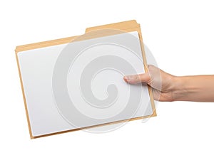 Hand holding empty file folder