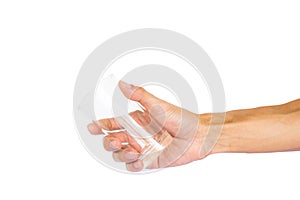 Hand holding empty glass water isolated on white background with clipping path