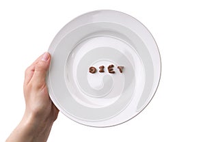 Hand Holding Empty Plate with Diet Message