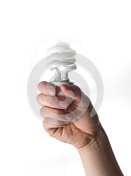 Hand holding an energy efficient light bulb