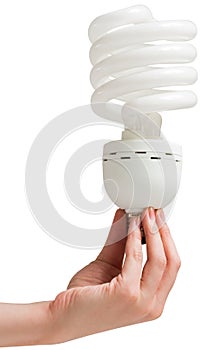 Hand holding energy efficient light bulb