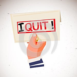 Hand holding envelope with text `I Quit` in backside. resignation letter concept