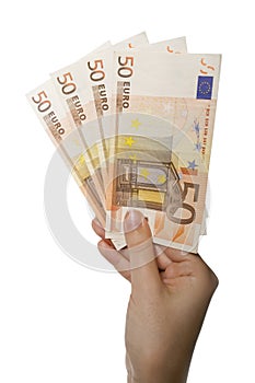 Hand holding euro banknotes