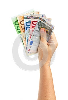 Hand holding euro money