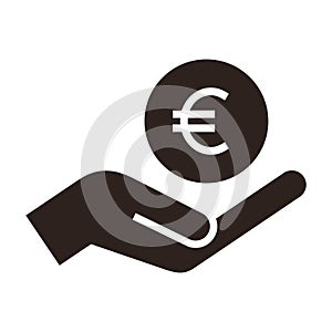 Hand holding euro, save money icon, salary money, invest finance symbol