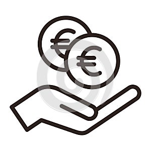 Hand holding euro, save money icon, salary money, invest finance symbol