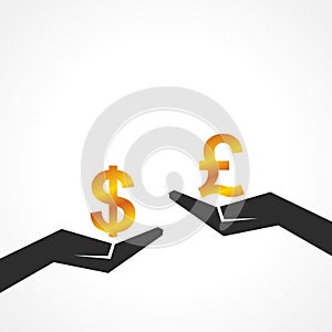 Hand holding exclamatory symbol comes from laptop screenHand hold dollar and pound symbol to compare their value stock vector