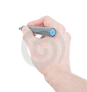 Hand holding felt tip pen isolated