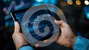 A Hand Holding Financial Tablet.AI generated image photo