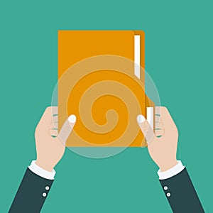 Hand holding Folder. Document in hand. Vector illustration