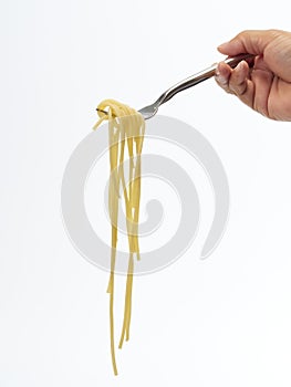 hand holding fork handle roll spaghetti line