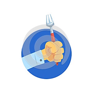 Hand holding fork, kitchen tool, food concept cartoon vector Illustration