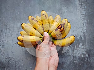 Hand holding fresh banana fruits