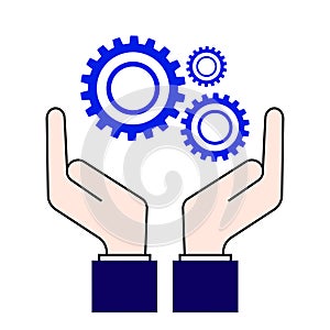 Hand holding a gear icon. Profession of engineer concept