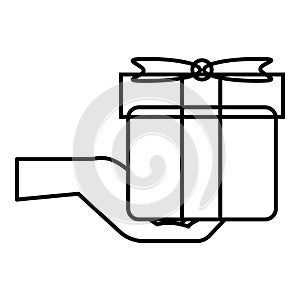 Hand holding a gift icon, outline style