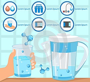 Hand Holding Glass Purified Water. Vector. photo