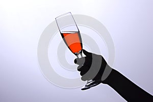 Hand holding a glass with wine