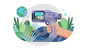 Hand Holding Global Communication Device Vector Illustration, VR Tech, vector design Generative AI