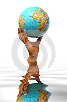 Hand holding the globe