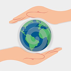 Hand holding globe for eco friendly symbol vector illustration